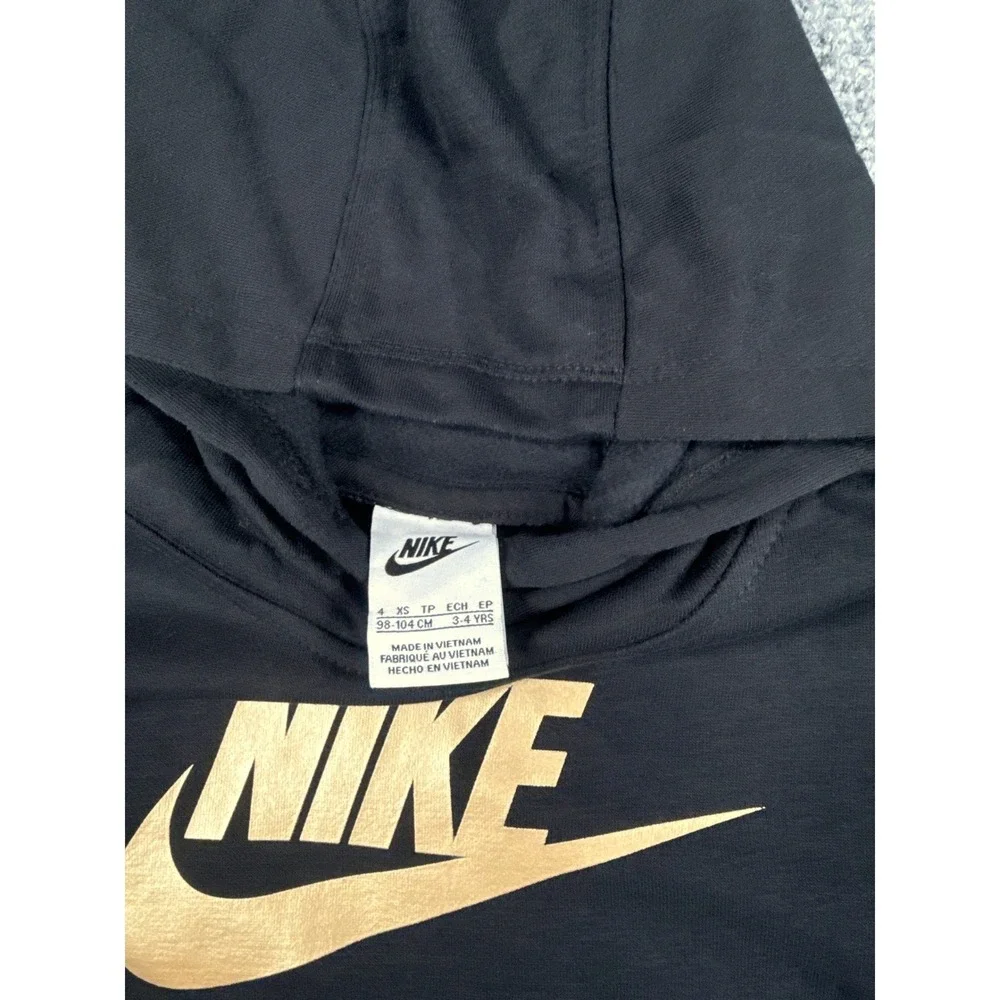 Nike Kids XS 3-4Yrs Sportswear Club Fleece Hoodie Black Metallic Gold Logo NWT